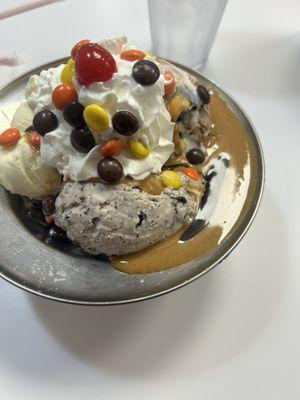 Reeses pieces ice cream sundae