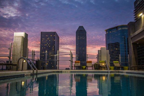 Night time views from roof top pool