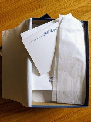 $46 - 25 Cordial Correspondence Cards in Navy Thermograph Ink with personalized Envelopes