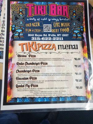 Tiki bar menu