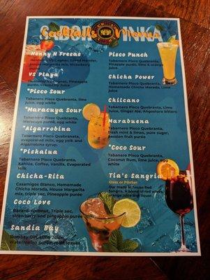 Cocktail menu