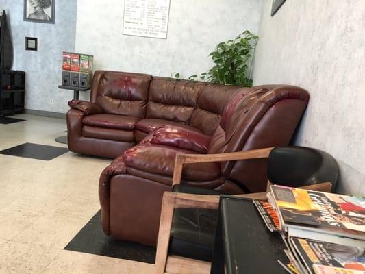 Comfortable leather sectional while you wait