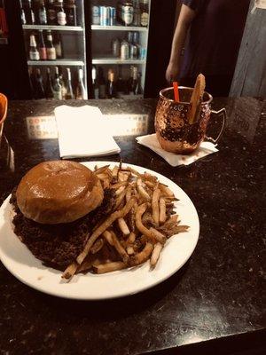 Burger (Burger, Burger), Duck Fat Fries, specialty mule drink