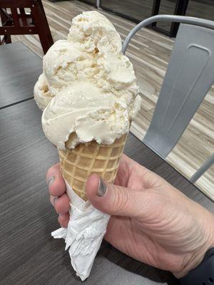 Amaretto ice cream in a waffle cone