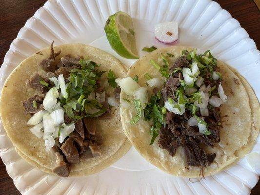 Lengua and cabeza tacos - 2.50 each