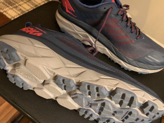 The trail runner sole has an aggressive tread to get good traction off-road as well as on hard pack or concrete.