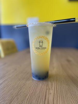 Korean YuZa Iced Tea (half sweet) with boba (lite boba)