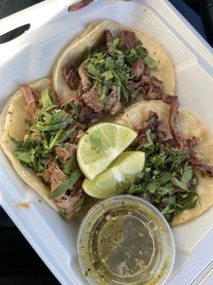 Carnitas and Carne Asada Tacos without onions