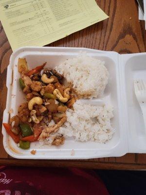 Cashew chicken and white rice