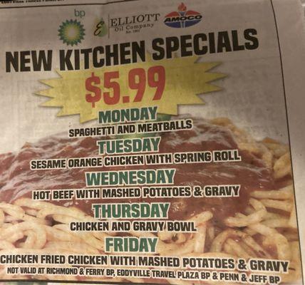 Daily hot food specials