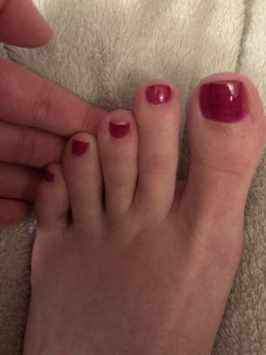 Missing polish at the top of my toe