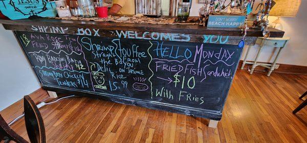 Zoom of chalkboard on counter