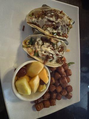 Chorizo tacos sweet potato tots are good if u like sweet potatoes