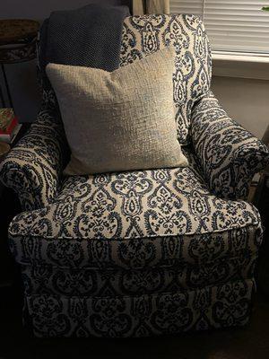 Newly upholstered club chair