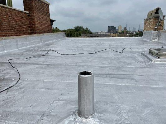 Aluminum roof coating new installation.