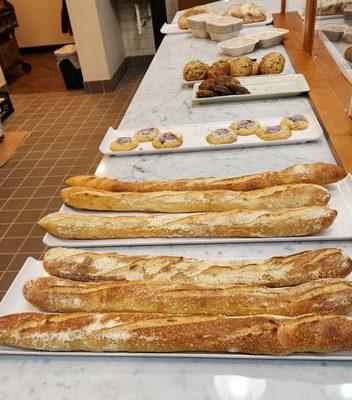 Just ciabatta, cookies, and baguettes. 15-20 min eta for danishes and croissants though. (2/20/24)