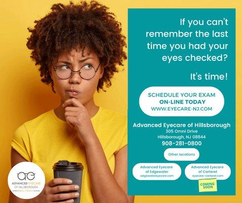 Schedule your eye exam with Advanced Eyecare of Hillsborough.