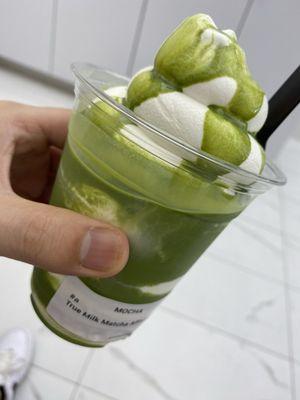 True milk affogato with matcha shot