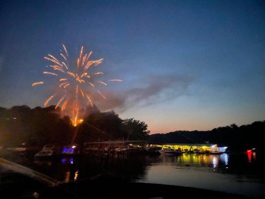 The firework show that Red Oak Resort puts on. We watched it from the cove... longest show I have ever seen!