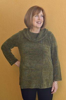 Habitat's Chenille Cowl The Cowl Neck Tunic super soft chenille is flecked with subtle multi colored yarns. $98 www.harpergreer.com