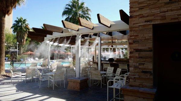 High pressure misting systems by Koolfog are made for durability, reliability. Hotels in Palm Springs region enjoy the benefits of misters.