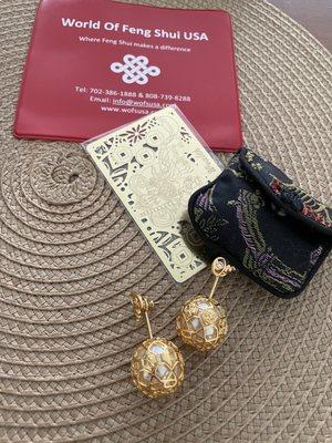 Earrings $130, gold card $11, pouch $0.49, vax card holder free