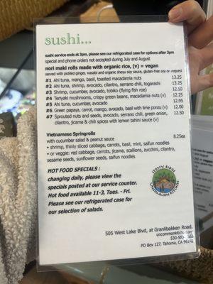 Uncommon Kitchen inside New Moon - Menu  They have vegan sushi!