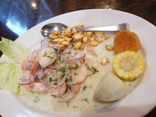 Ceviche...shrimp, cilantro, onions, lime.