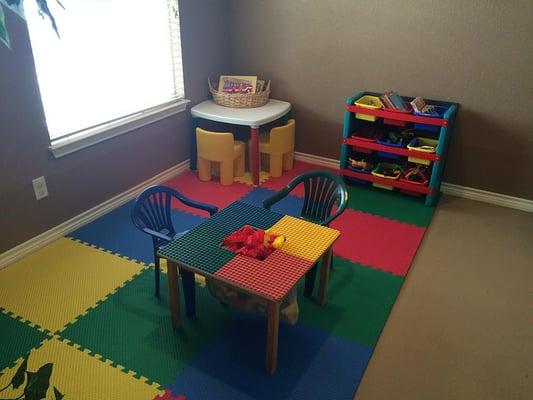 Our children's play room (located just off the main waiting area) is fully stocked with Legos, books and toys.