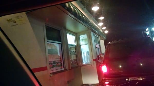 The drive thru.  The hanging lights run completely around the building.