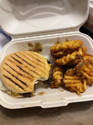 Deluxe Cheeseburger with waffle fries