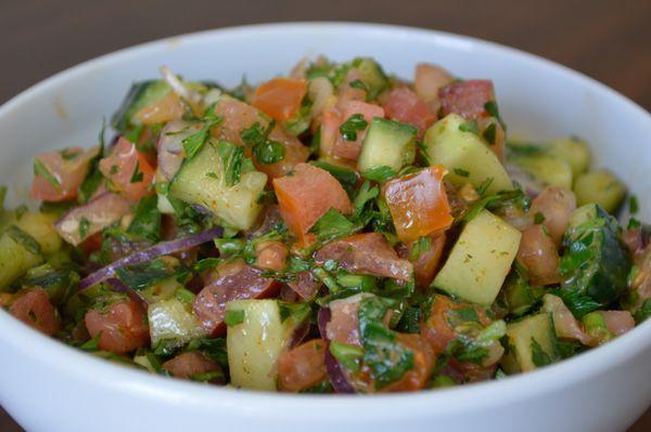 Shirazi Salad.  Fresh diced tomato and cucumber