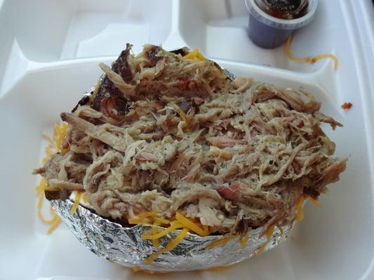 Stuffed Potato w/ Pulled Pork topping, at Ole Dad's B B Q in Hazel Green, Alabama.