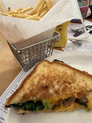 Ultimate veggie grilled cheese with delicious thin fries.