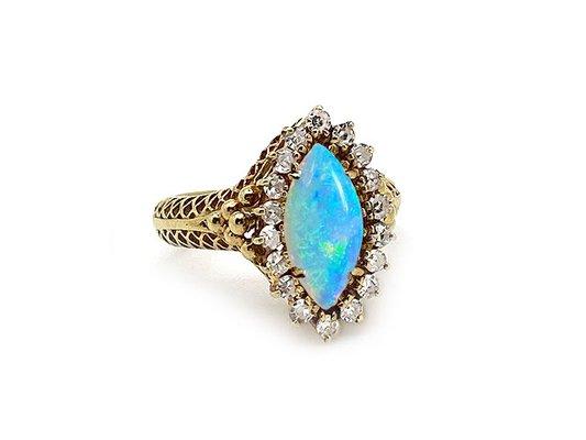 Exquisitely Hued Baby Blue and Diamond Opal Ring in 18k