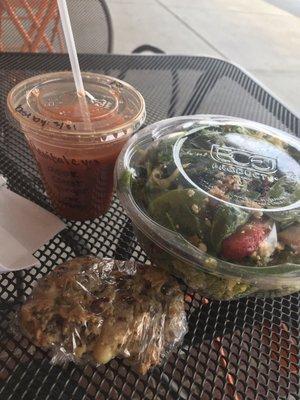 BBQ salad, Revital C Yes Juice & Cookie