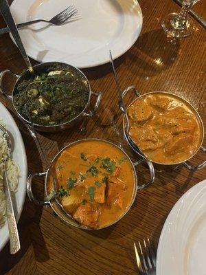 chicken tikka masala, butter chicken, saag paneer