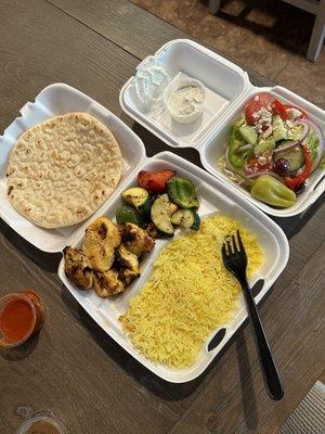 Chicken Kabob Platter, with side salad