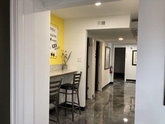 Seating area between hallways at Casey's Share Office