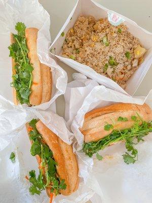 extra cilantro  3 banh mi sandwiches + pineapple fried rice w shrimp