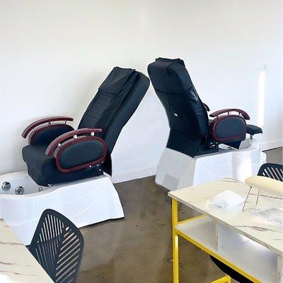 Pedicure chairs in Manicure classroom in Christine Valmy International School for Esthetics & Cosmetology