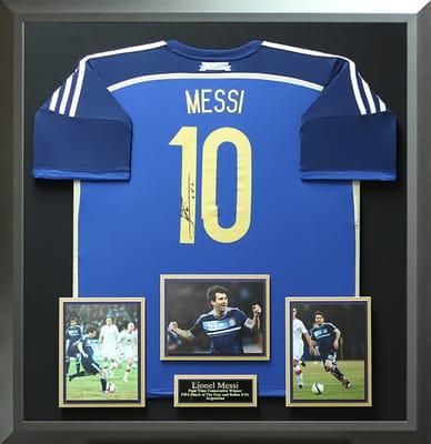 Lionel Messi Signed 2014 Argentina Away World Cup Jersey Display.