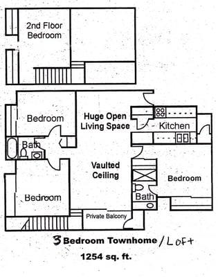 3br (split layout) with a loft, cathedral ceiling, $1000