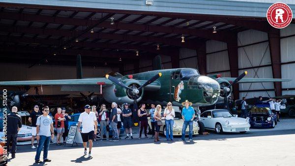 B-25J Mitchell and the main hangar.