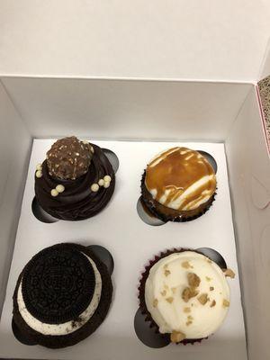 Ferrero Rocher, salt caramel (I think), Oreo?, and carrot cake