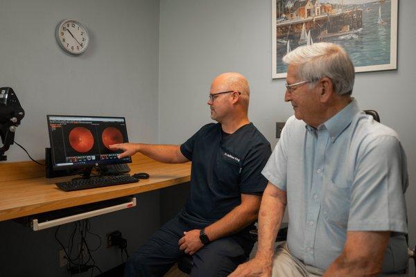 Comprehensive eye exams include digital retinal photos to examine the health of the eye.