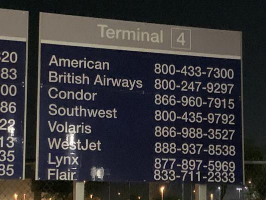 Terminal four airline phone numbers