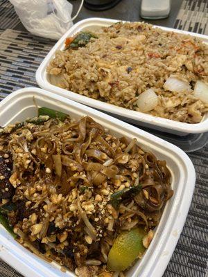 Beef Pad Thai and Chicken Basil Fried Rice