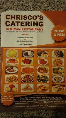 Flyer for restaurant