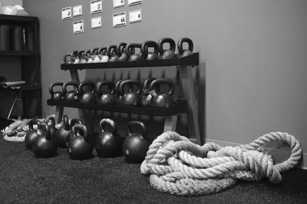 Kettlebells and Ropes Used in our Group Personal Training Workouts